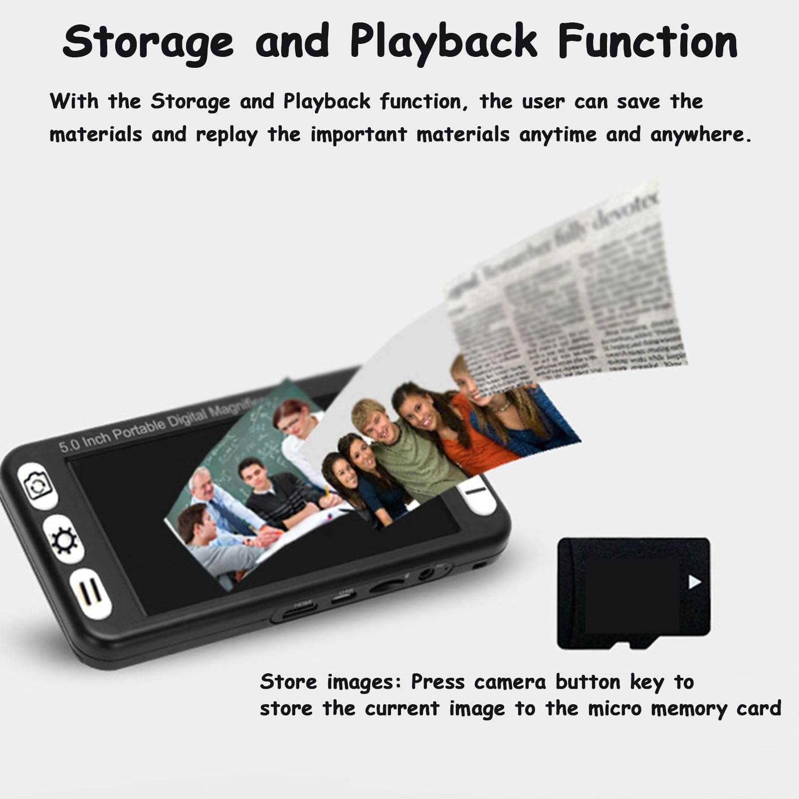 Lupa digital, ayuda de lectura portátil de 5 pulgadas con lente de cámara de enfoque automático, zoom 2X-48X para baja visión, ideal para leer libros y revistas