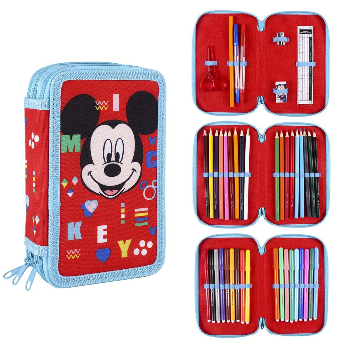 CERDÁ LIFE'S LITTLE MOMENTS - Estuche Escolar 3 Compartimentos Niño de Mickey Mouse - Licencia Oficial Disney