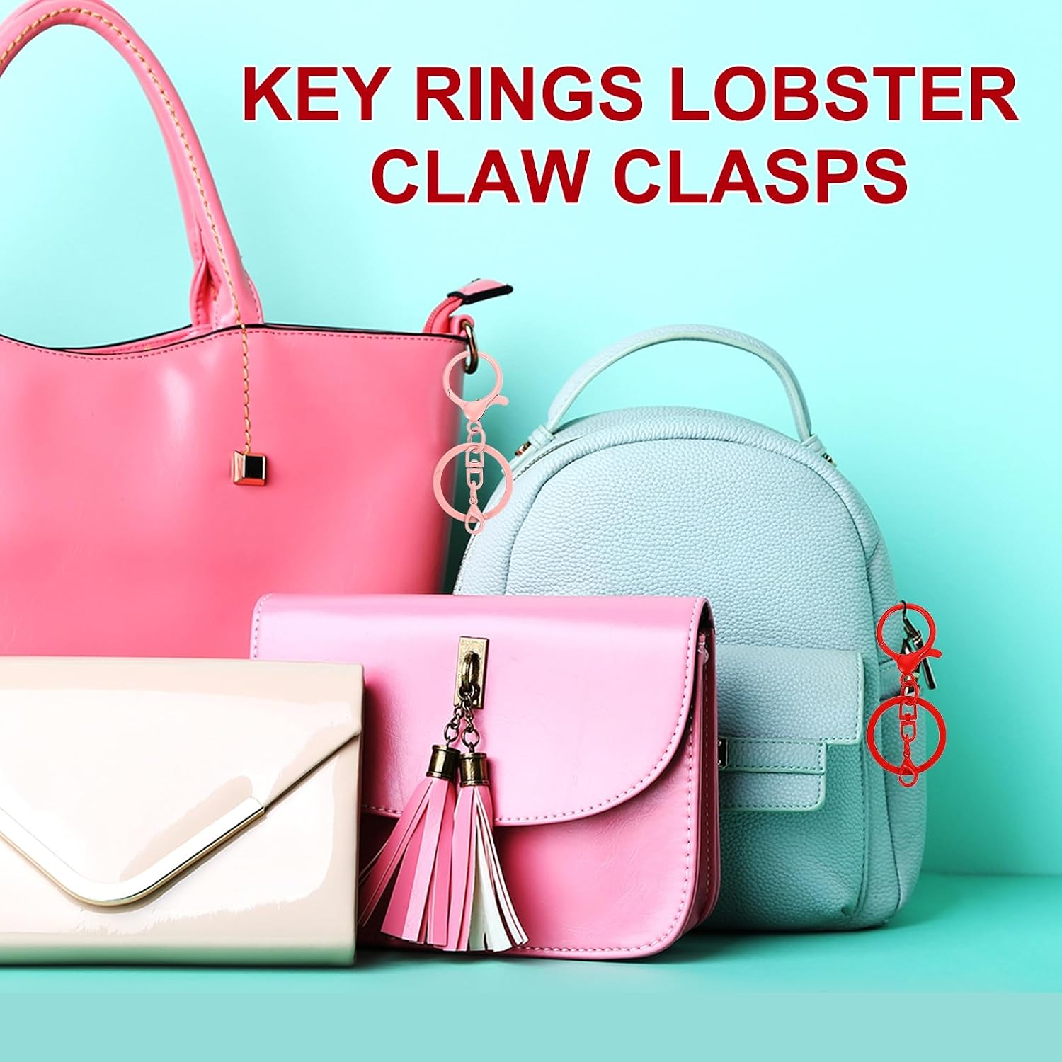 MECCANIXITY 20 Pcs Large Lobster Claw Clasps with Key Rings, Colorful Keychain Clip Hooks Bulk for Bag Purse Charm Key Chain Supplies DIY Crafts, Light Green image 5