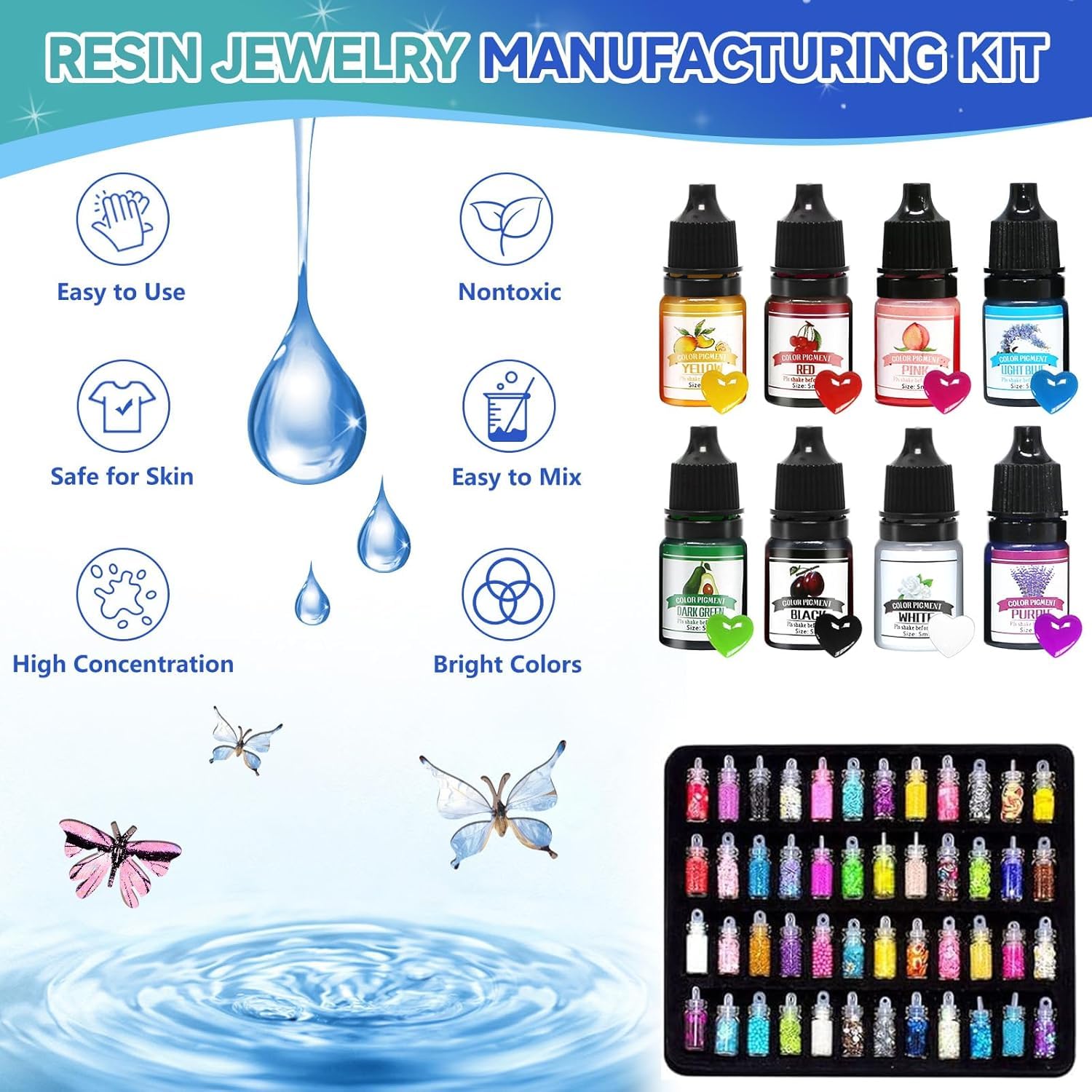 TOSUTO Resina Epoxi Manualidades Kit para Hacer llaveros,Kit de Resina Epoxi,Kit Resina Epoxi Transparente,Resina Epoxi Kit con pintura,hoja de oro, Epoxy Resin para Hacer Llavero,Joyas
