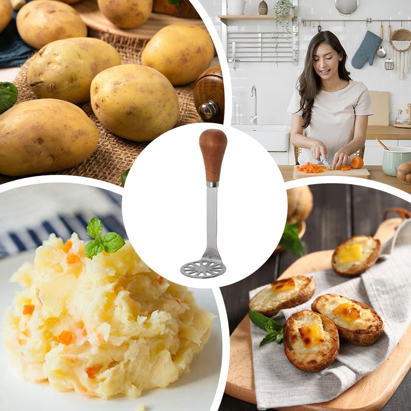 Masher De Frutas - Herramienta Eficiente De Utensilios De Cocina De Cocina - Machacador De Papa Compacto Con Mango De Madera, Ideal Para Frijoles, Verduras, Frutas, Carne