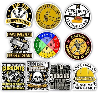10Pcs-3in Electrician Sticker Pack, Funny Handyman Journeyman Lineman Sticker Decal, Electrician Gift for Men Dad Husband, Decoration for Laptop Tablet Toolbox Hardhat Helmet Vehicle Bumper