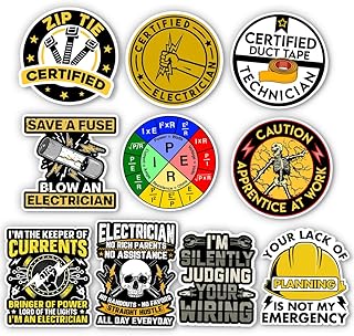 (10Pcs-3in) Electrician Sticker Pack, Funny Handyman Journeyman Lineman Sticker Decal, Electrician Gift for Men Dad Husband, Decoration for Laptop Tablet Toolbox Hardhat Helmet Vehicle Bumper