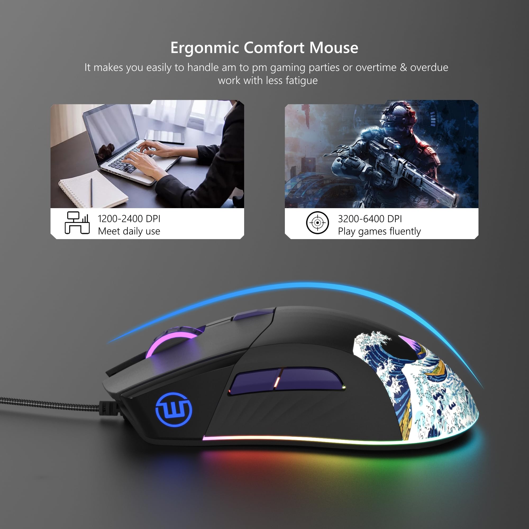 Snapklik.com : Womier Wired Gaming Mouse,Black RGB Anime Mouse w ...