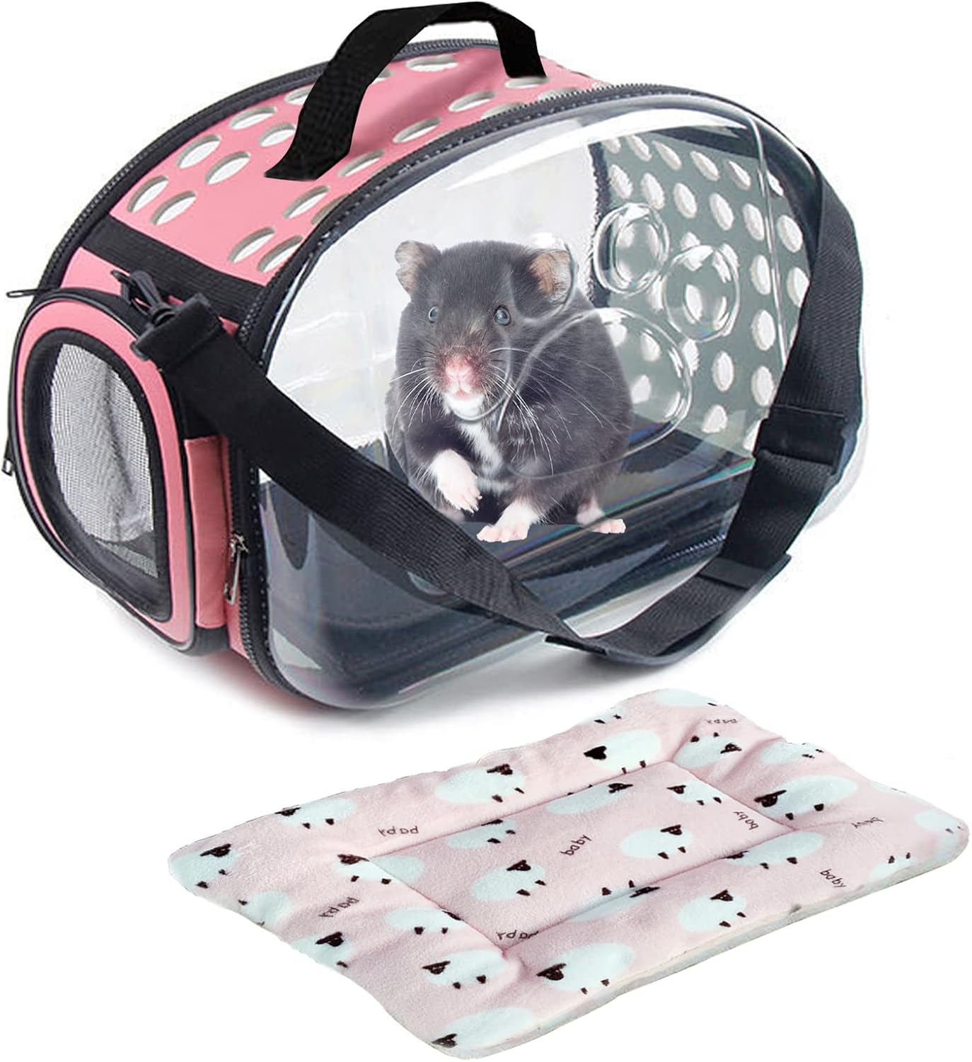 Tfwadmx Bunny Guinea Pig Carrier Bag with Mat, Portable Clear Pet Travel Purse for Samll Animal Squirrel Ferret Hedgehog Chinchilla…