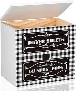 Farmhouse Dryer Sheet Holder with Drawer and Lid Wood Dryer Sheet Dispenser Rustic Wooden Laundry Room Organization Dryer Sheet Container Laundry Pod Dispenser for Fabric Sheet Laundry Pods