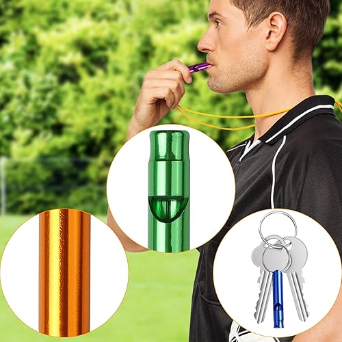 Miniatura 7 de Leery 12 silbatos deportivos de metal y 12 pulseras de llavero de muñeca de bobina elástica para entrenadores, árbitros, salvavidas, supervivencia,
