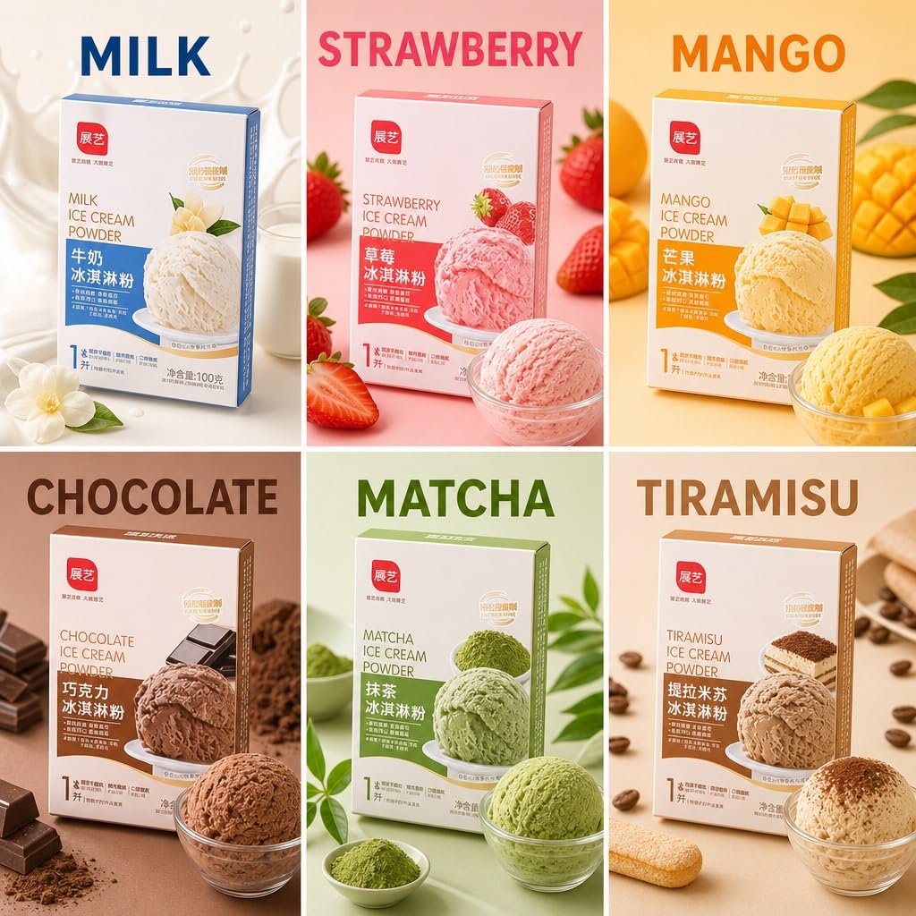 6 Gusti Di Gelato In Polvere Confezione Da 100 G Fai Te Fatto In Casa Facile Preparare Senza Bisogno Macchine Fragola Matcha Cioccolato