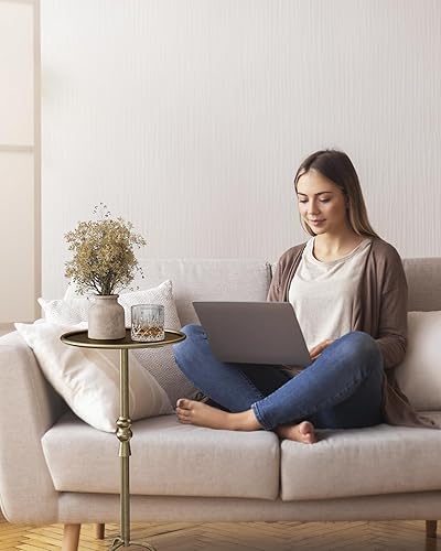 Miniatura 3 de Mesa auxiliar redonda de hierro envejecido de latón envejecido, mesa de cóctel de Martini vintage de 25 pulgadas con bandeja superior para sala de