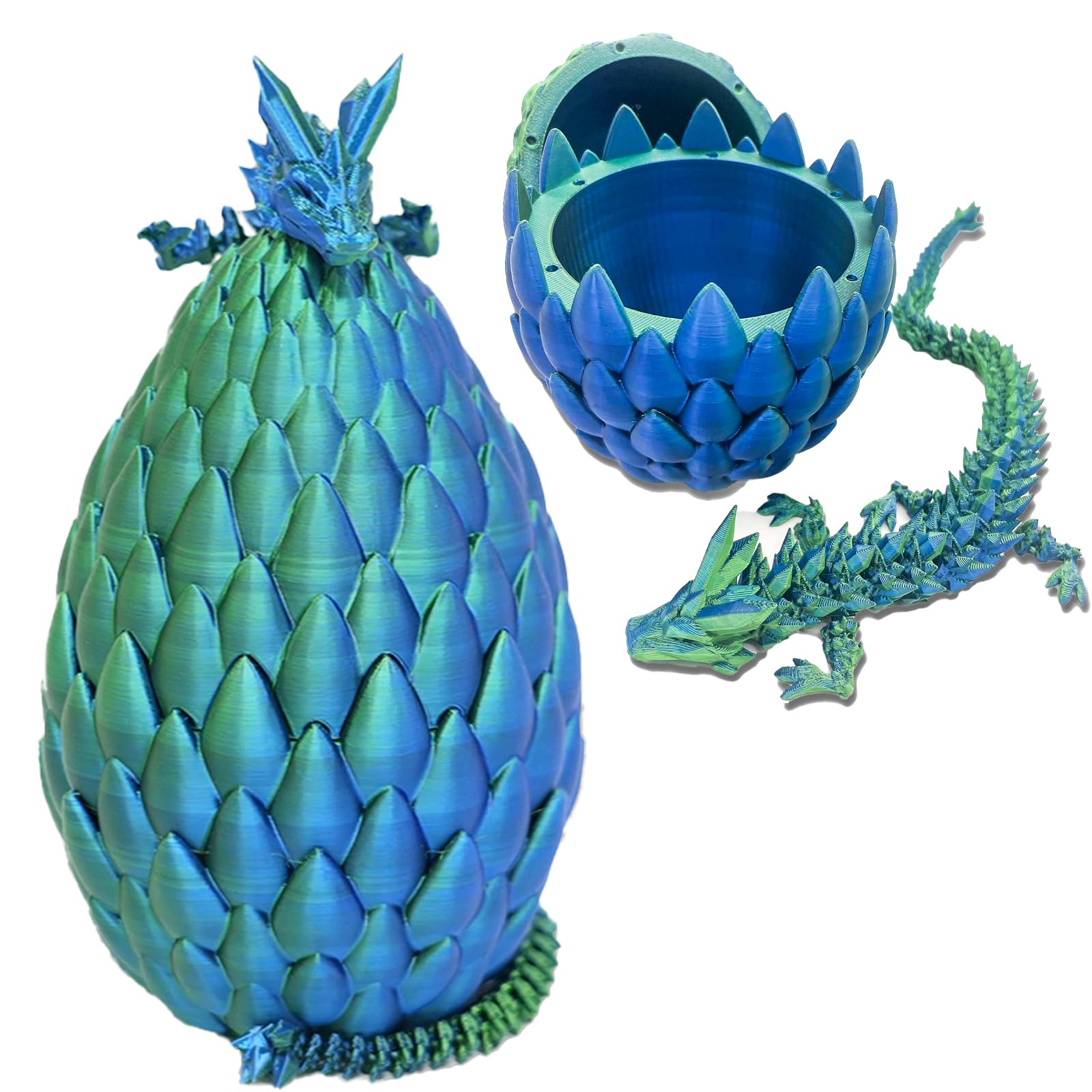 ZZXIAOJIE 3D Printed Dragon Egg Fidget Toys Mystery Crystal 3D Printed Animals Articulated Dragon Easter Eggs Gifts Home Desk Decor (Blue.A)