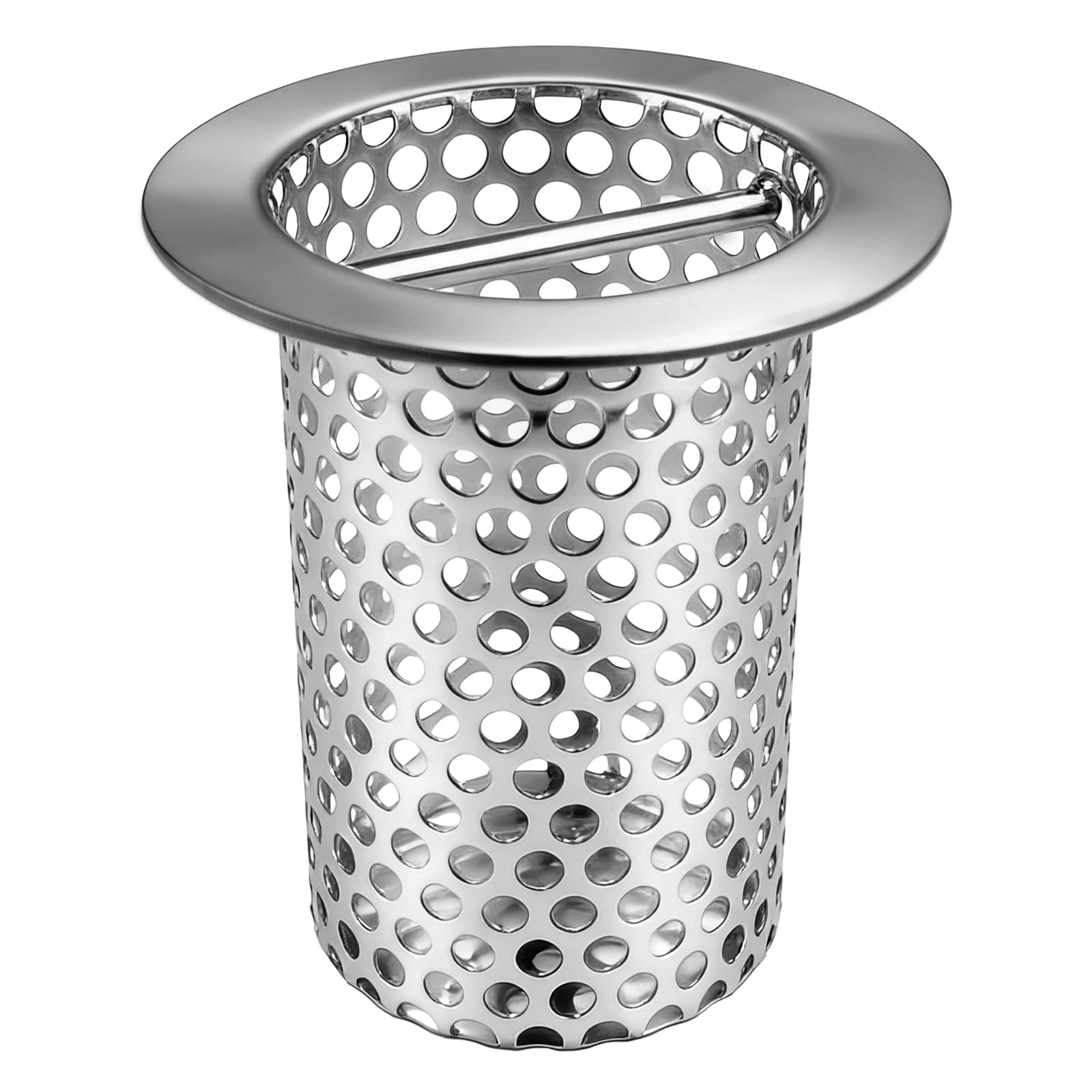 3in Commercial Floor Drain Strainer, 4in Tall 3in Diameter with Carry Handle 316 Stainless Steel Floor Drain Filter, Finely Polished Drain Basket for Factory Kitchen Hospital Plant Downspouts