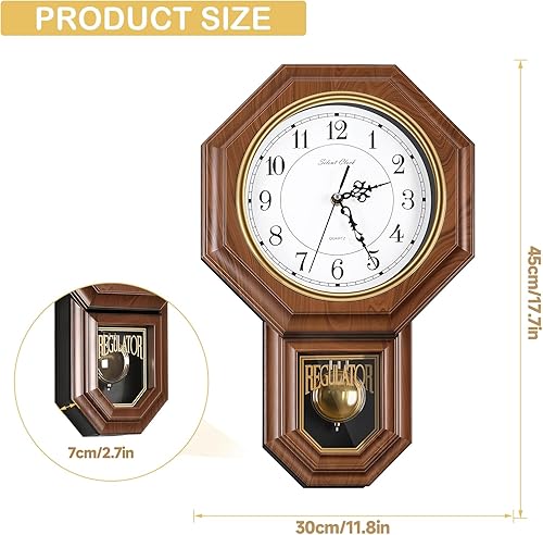 Miniatura 2 de Reloj de pared de péndulo que funciona con pilas, reloj regulador de plástico de imitación de madera con péndulo, relojes de pared decorativos