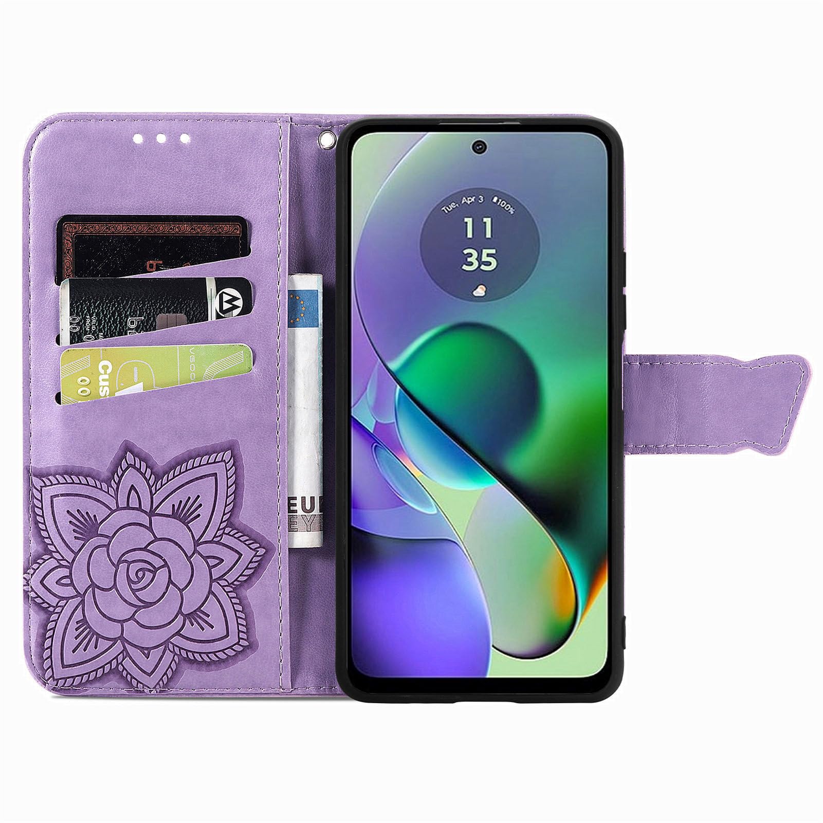 MQERYBV Custodia Cover per Moto G54 5G,con Protettiva in Vetro Temperato TPU Antiurto PU Pelle Premium Portafoglio Supporto Stand Carta Fessura Magnetica Custodie di Pelle Flip Case Nero