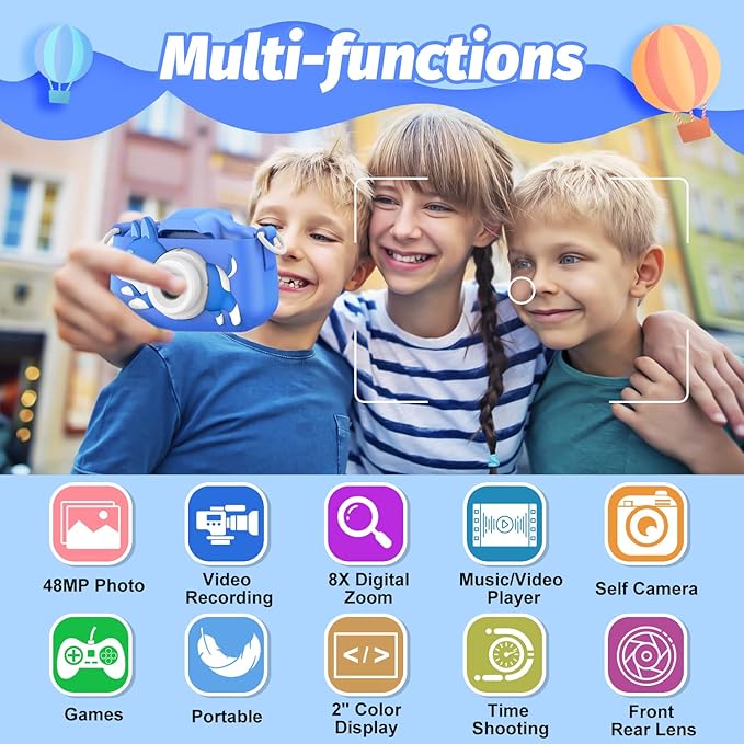 Mgaolo Children's Camera Toys for 3-12 Years Old Kids Boys Girls,HD Digital Video Camera with Protective Silicone Cover,Christmas Birthday Gifts with 32GB SD Card (Dog Blue)
