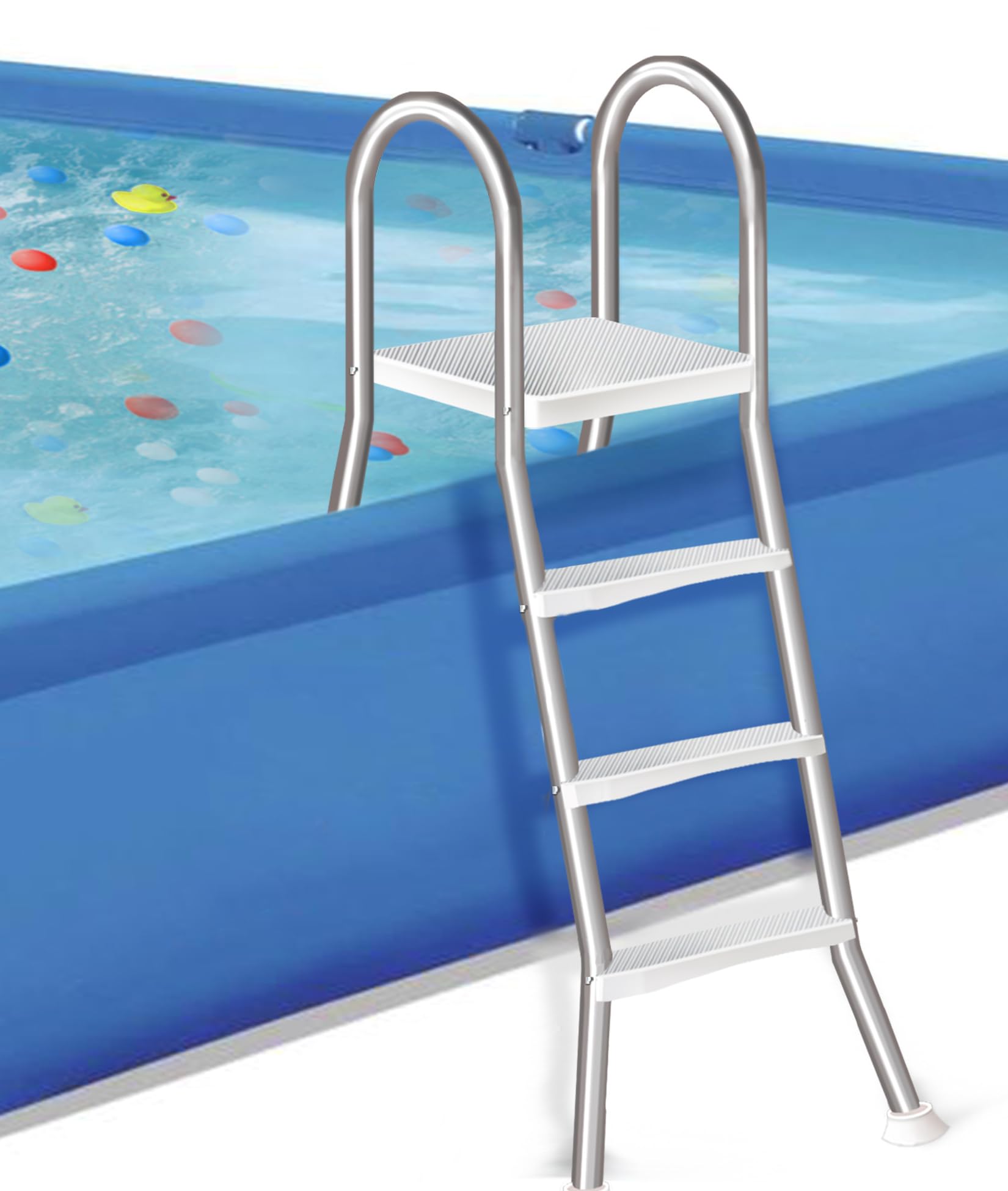 Escalera para Piscina Elevada de 110 cm, Escalera de Piscina de 3 Peldaños de Acero Inoxidable 304, Escalera de Exterior de Alta Resistencia Carga 250 kg,110cm