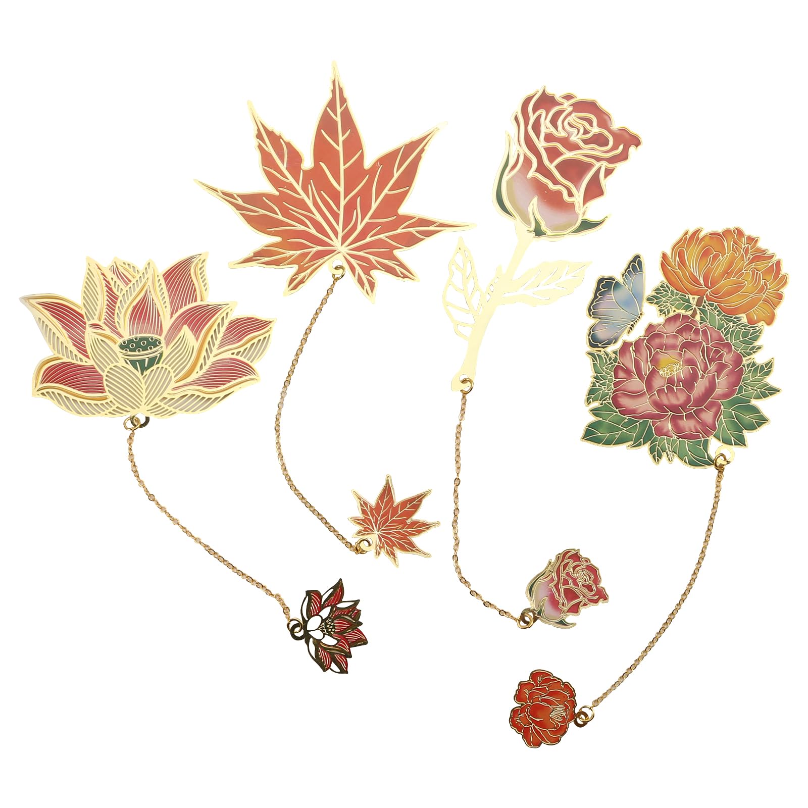 Metal Bookmarks 4 Pack, Uideyvi Very Suitable for Women Metal Bookmarks, Bookmarks for Reading Women, Beautiful Bookmarks, Bookmarks for Women, Flowers Bookmark and Maple Leaves Bookmark