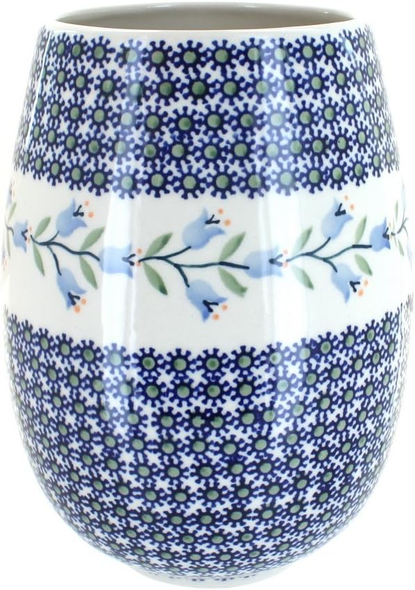 Blue Rose Polish Pottery - Blue Tulip Vase - 8.25" Tall - Ceramic Flower Vase, Decorative Floral Design for Table, Shelf or Mantel Décor