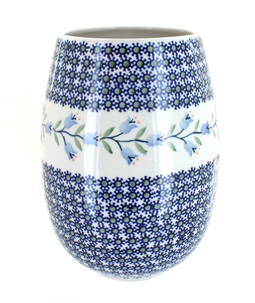 Blue Rose Polish Pottery - Blue Tulip Vase - 8.25" Tall - Ceramic Flower Vase, Decorative Floral Design for Table, Shelf or Mantel Décor