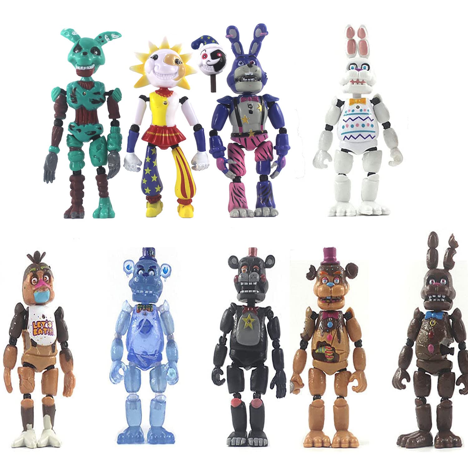 14-15 cm Five Night at Freddy Figures Sundrop Toys Removable Joint FNAF Anime Cute Bonnie Bear Foxy Action Figure Collectible Toy Set Lights Joints Movable (F)