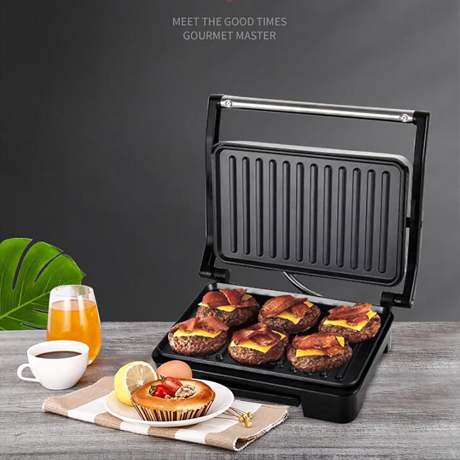 Panini Press Sandwich Maker Portable Compact Grill, Electric Grill Griddle, Nonstick Electric Indoor Grill with Indicator Lights Cool Touch Handle for Sandwiches Grilled Cheese Steak