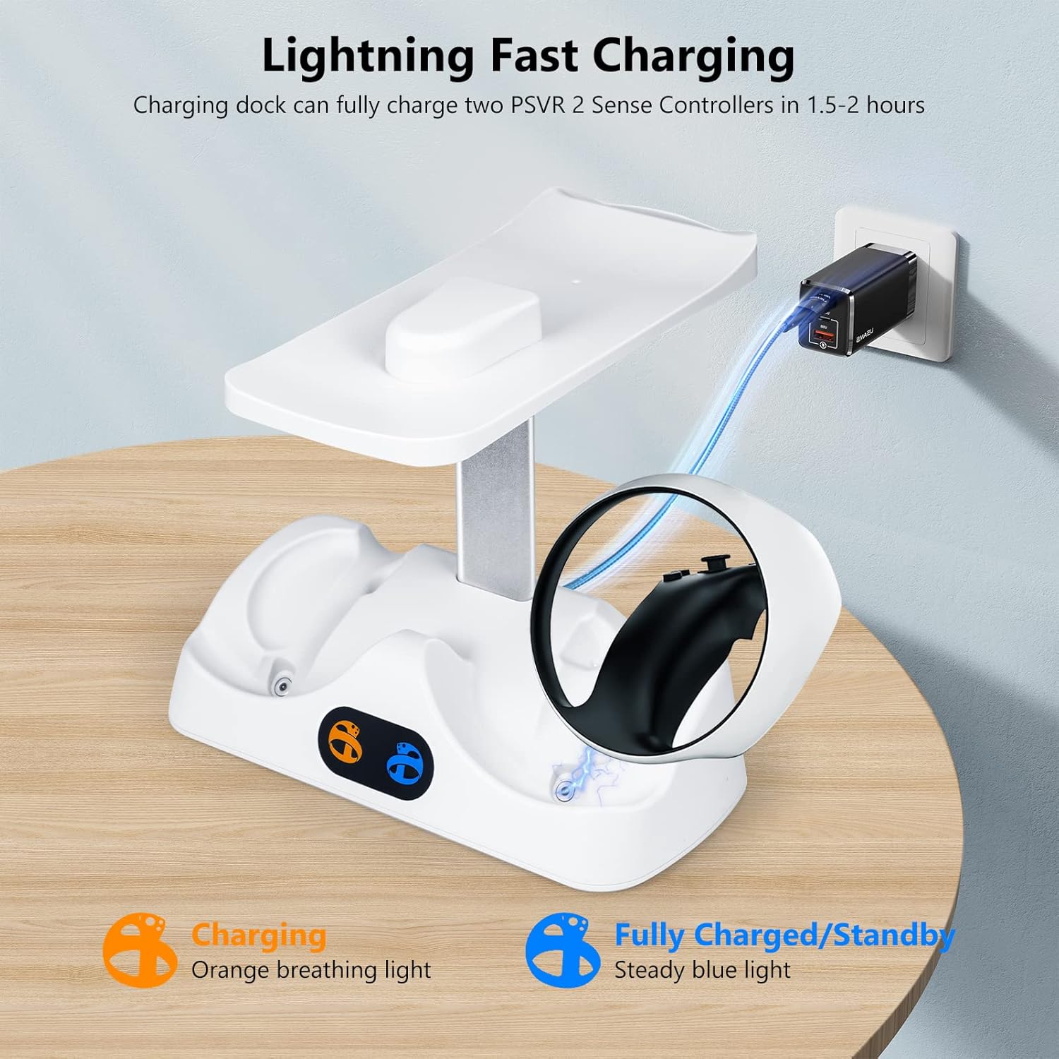 Charging Station for PS VR2, Vertical Multifunctional Stand for PSVR 2 Way Headphones, Quick Charging Stand with LED Indicator, Support Control and Headset, Magnetic Tpye-C Interface