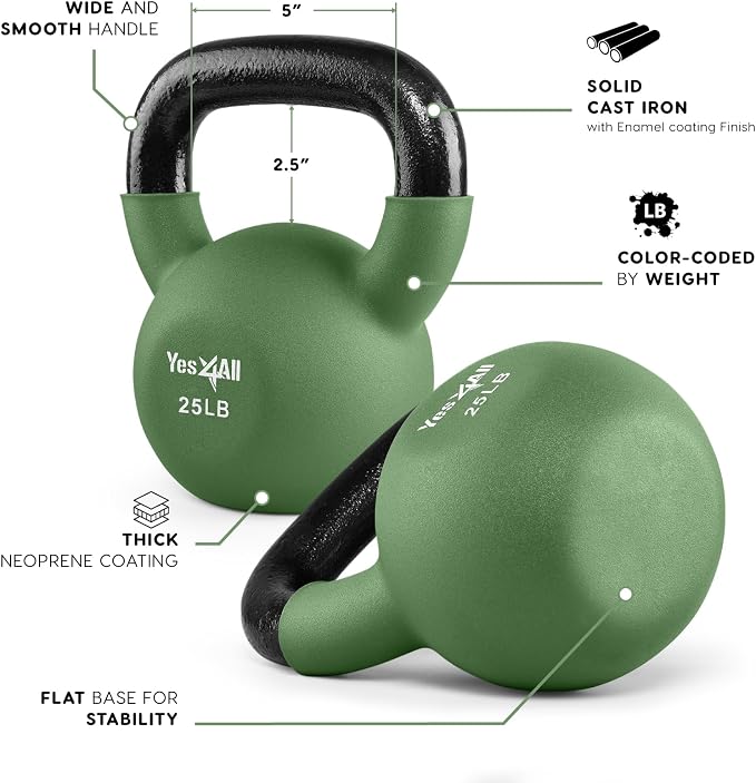 25 lbs Yes4All Kettlebells 5lbs-65lbs & Kettlebell Sets Adjustable Weights, Kettlebell for Weight Training, Home Workout Equipment with Secure Grip for High Rep, Exercise Equipment
