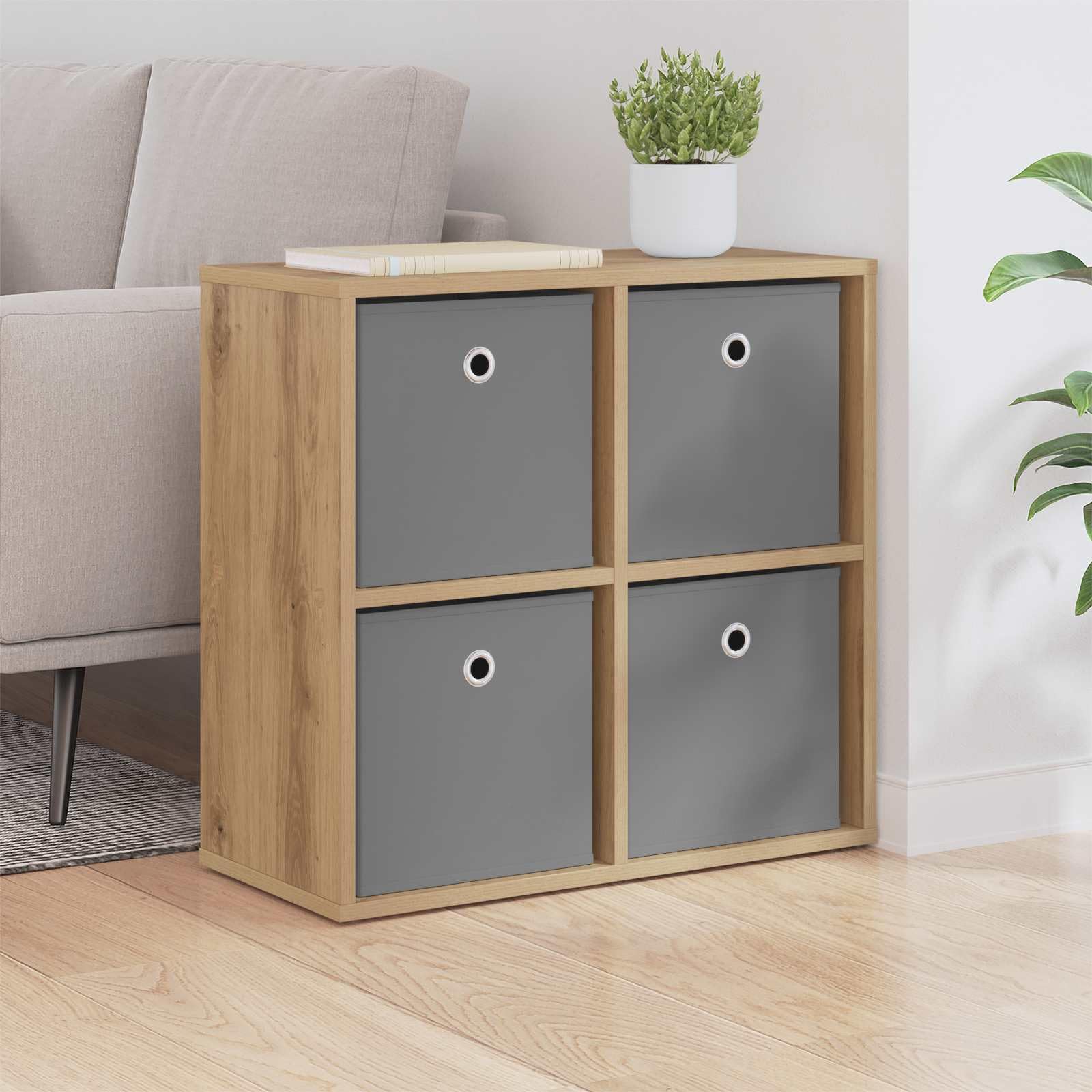 Buffet en Bois d'ingénierie Chêne Artisanal 59,5 x 27 x 57 cm avec 4 tiroirs et 2 étagères pour Salon Salle à Manger entrée ou Chambre, Rangement Pratique