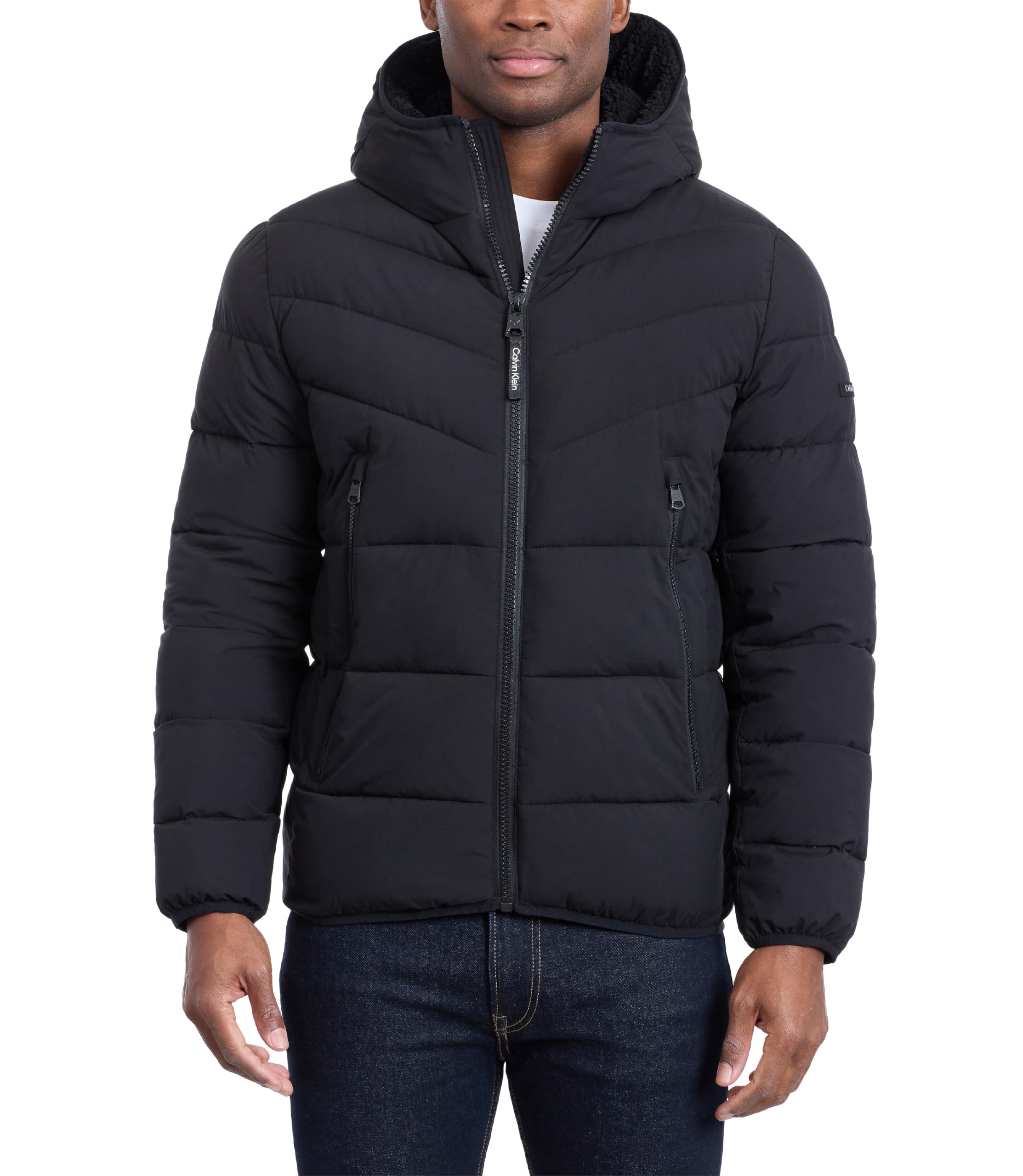 Calvin Klein Herren Heavyweight Short Puffer Jacke, Mit Kapuze aus Stretch-Ebenholz, S
