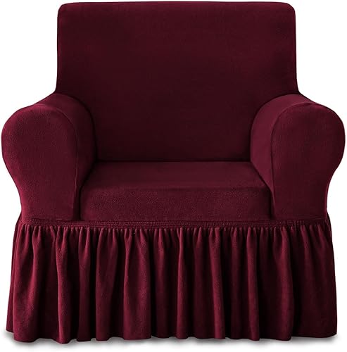 NICEEC Funda para sillón de felpa gruesa de 1 pieza, cálida funda para sillón rojo vino, fundas elásticas para sofá para sala de estar, fácil