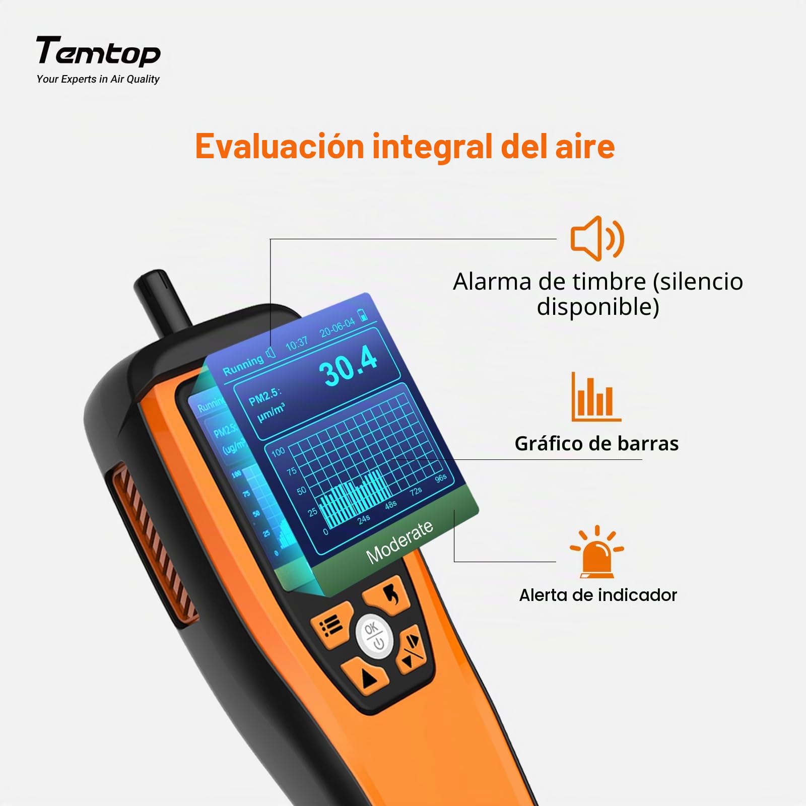 Temtop M2000 2nd Monitor de Calidad del Aire para PM2.5 PM10 Partículas Temperatura CO2 Humedad configurable Alarma de Audio Grabación Curva Fácil Calibración (M2000 2end)