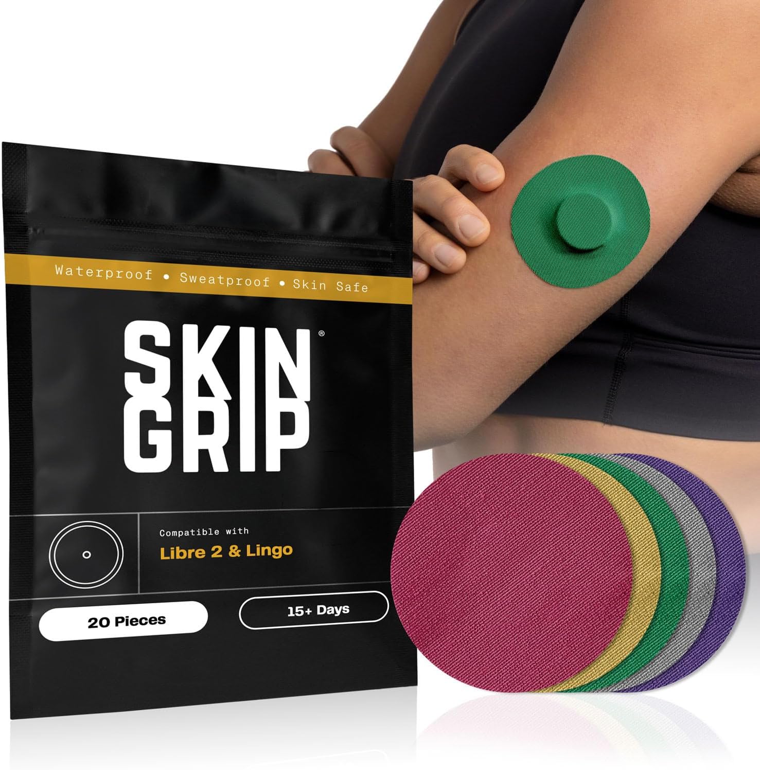 Adhesive Patches for Freestyle Libre 2 – Waterproof & Sweatproof for 10-14 Days, Pre-Cut Adhesive Tape, Continuous Glucose Monitor Sensor Cover – 20 Pack, Power Pack | Waterproof & Sweatproof Patch, 15+ Days of Strong Grip, Pre-Cut Medical Tape, Continuous Glucose Monitor Patch, Black