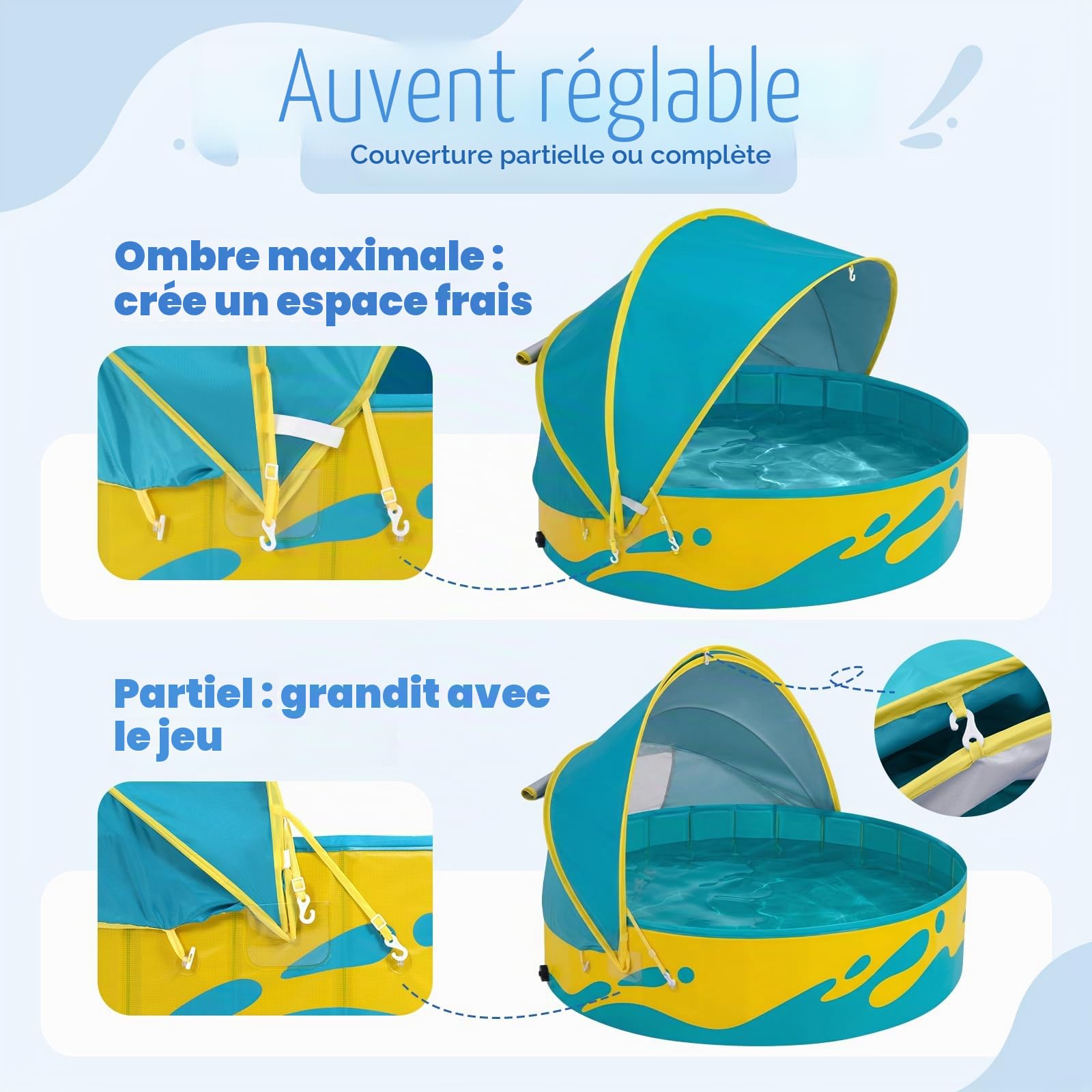 Peradix Pataugeoire avec Réglable Auvent pour Tout-Petits – 120 cm Pliable Piscine Bassin pour Bébé et Enfants pour Jardin & Voyage | Tente pour Bébé & Tente de Plage, pour 2-3 Enfants