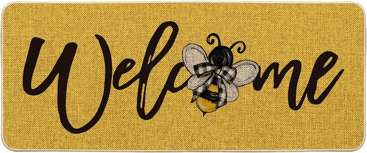 Artoid Mode Yellow Bee Welcome Spring Doormat, Summer Home Decor Low-Profile Switch Rug Door Mat Floor Mat for Indoor Outdoor 24x59 Inch