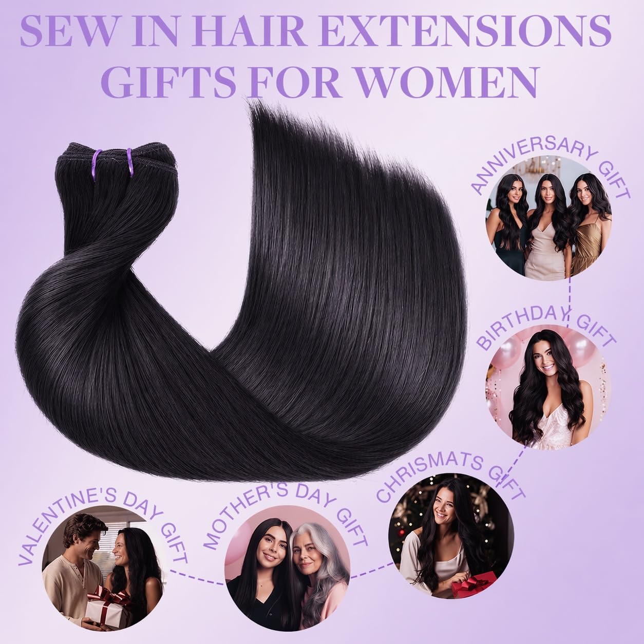 Vanlov Human Hair Bundles, 16A Straight Bundles Human Hair Extensions 100% raw bundles 4 Bundles 24 24 26 26 Inch Natural Black Soft Silky Full Thick End Hair Weave Bundles Human Hair for Women