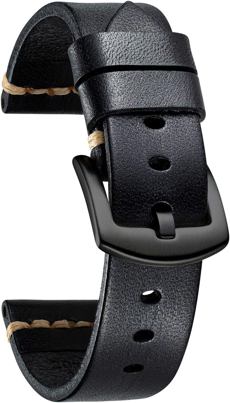 BINLUNVintage Leather Watch Band for Men Women Handmade Vegetable Tanned Leather Watch Strap 18/20/22/24/26mm Retro Replacement Strap Black Red Brown Green Wristband with Stainless Pin Buckle