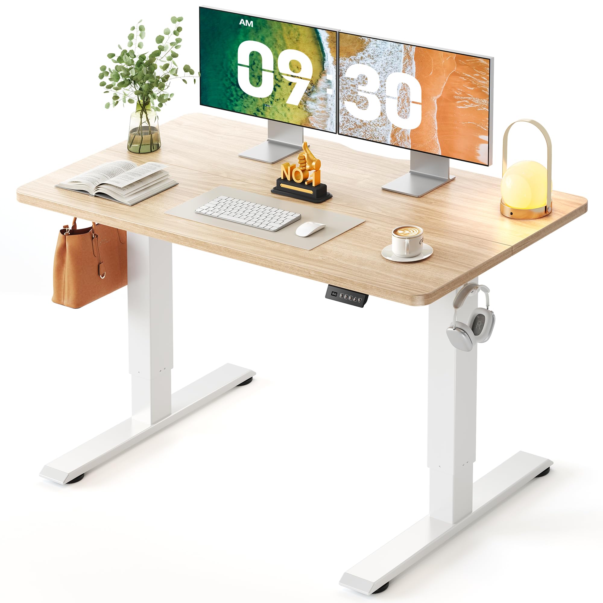 CubiCubi Electric Height Adjustable Standing Desk 48x24 Inch, Light Walnut Light Walnut 48 x 24 Inches
