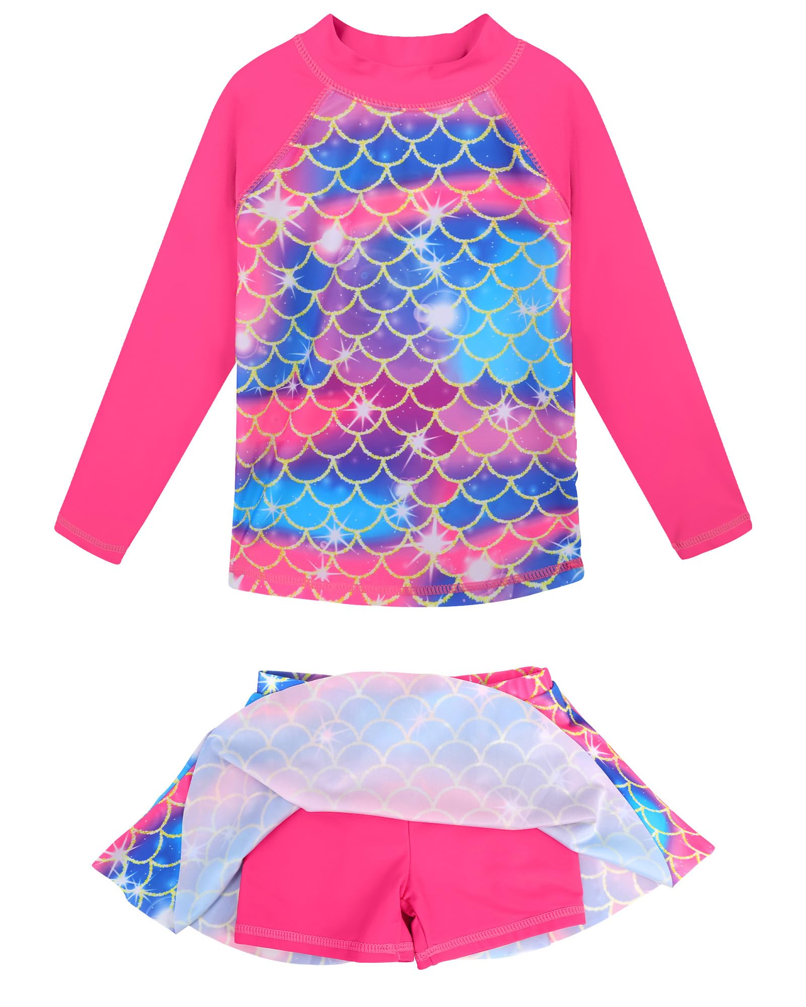 BAOHULU Girls Two-Piece Swimsuits Long Sleeve Rash Guard Bathing Suit 2-14Y