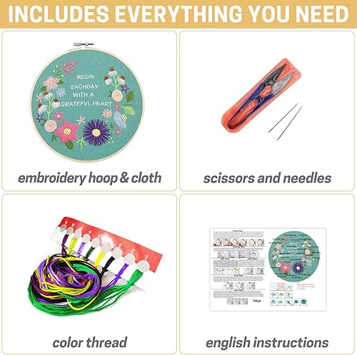 Miniatura 4 de Kit de bordado, incluye aro para bordar, hilos de color y tijeras de bordado para principiantes, kit de punto de cruz hecho a mano para adulto y niño