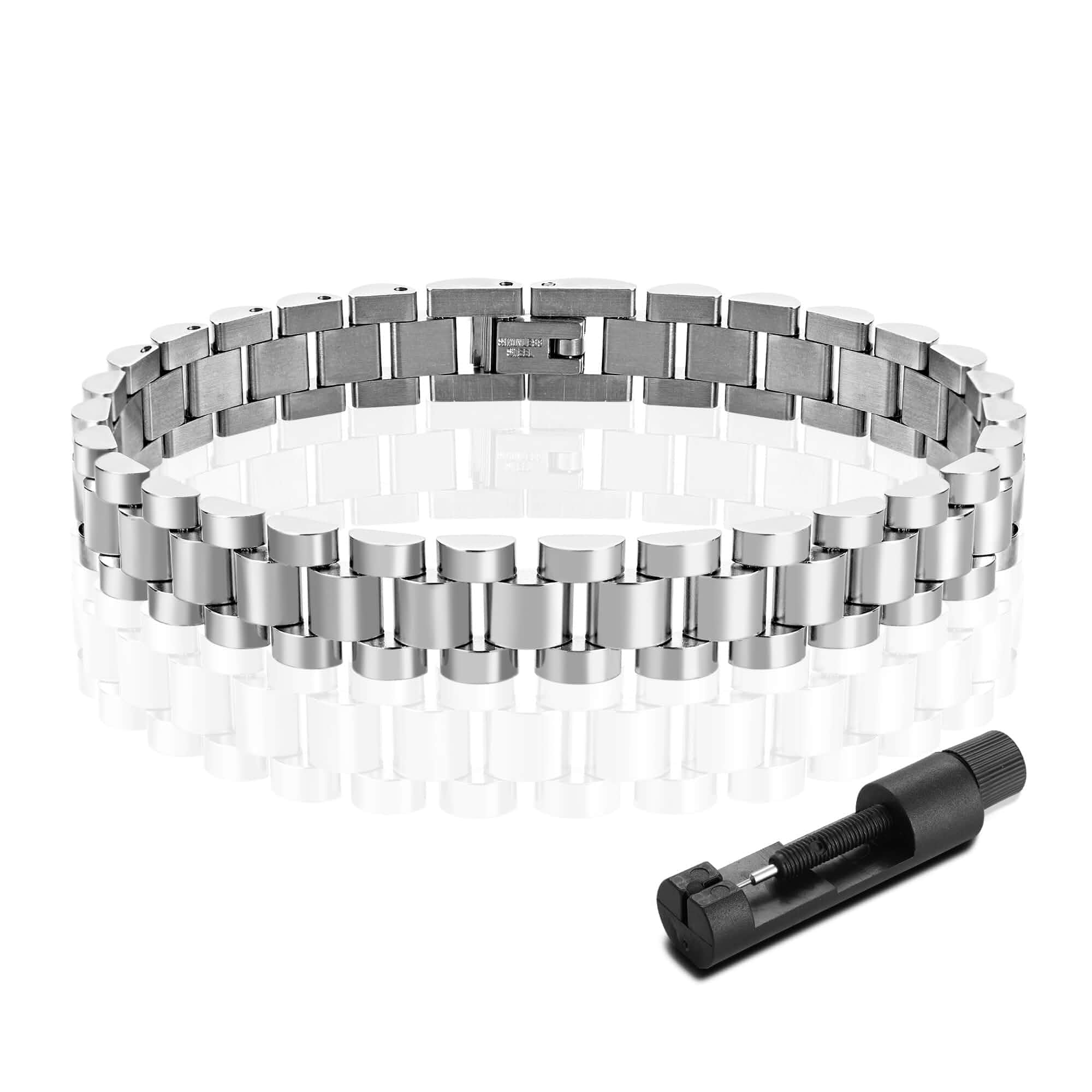 LCTrusttmor Gahna Stainless Steel Watch Band Bracelet for Men, Gold/Silver/Blue Adjustable Watch Strap Link Chain 10mm Wid...