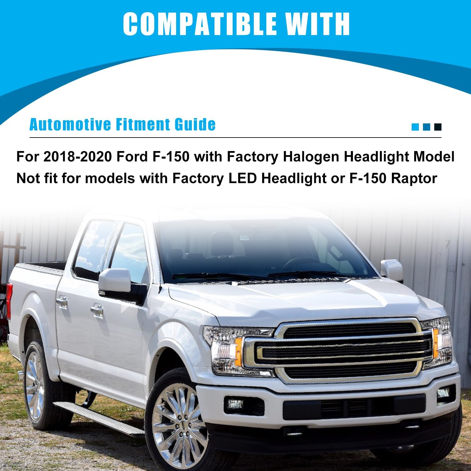 CPW Headlights for 2018-2020 Ford F-150 Headlamp Halogen Dual Beam Turn Signal Amber Reflector Projector LED Position Headlamp Assemblies Driver and Passenger Side - Chrome/Clear