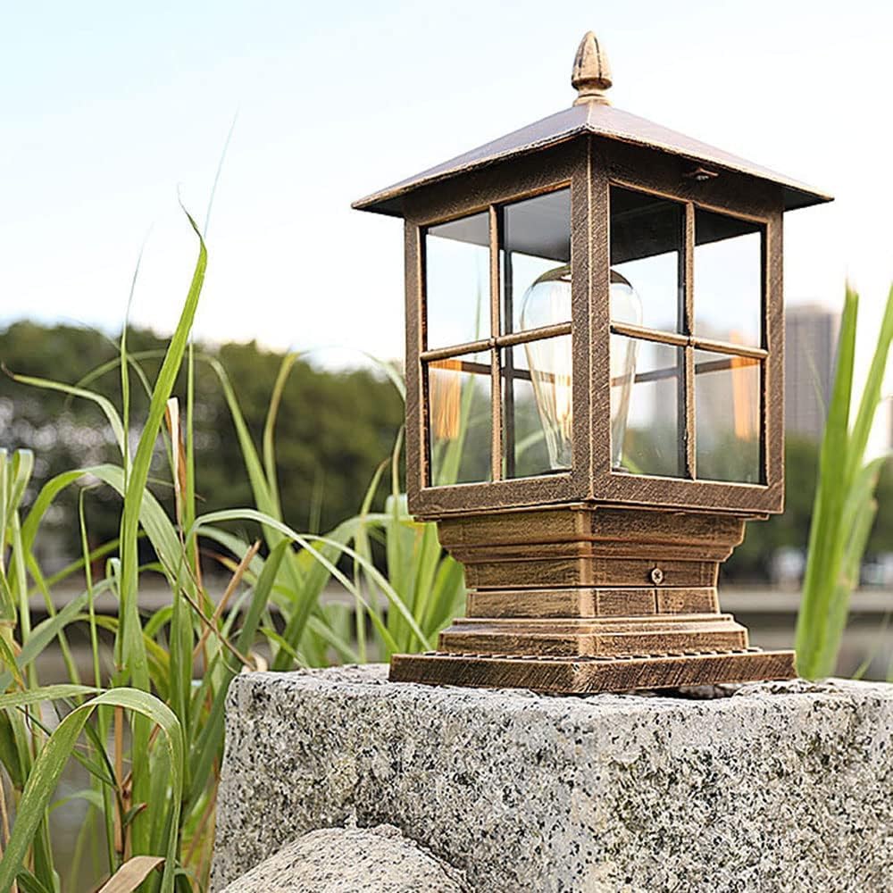 QUSYZD Modern Courtyard Fence Column Lamp Outdoor Table Lamp Waterproof Post Lights Fixture Fence Pillar Lamp Glass Pier Mount Base for Fence Deck Patio Garden Decor Fits Posts,Brass