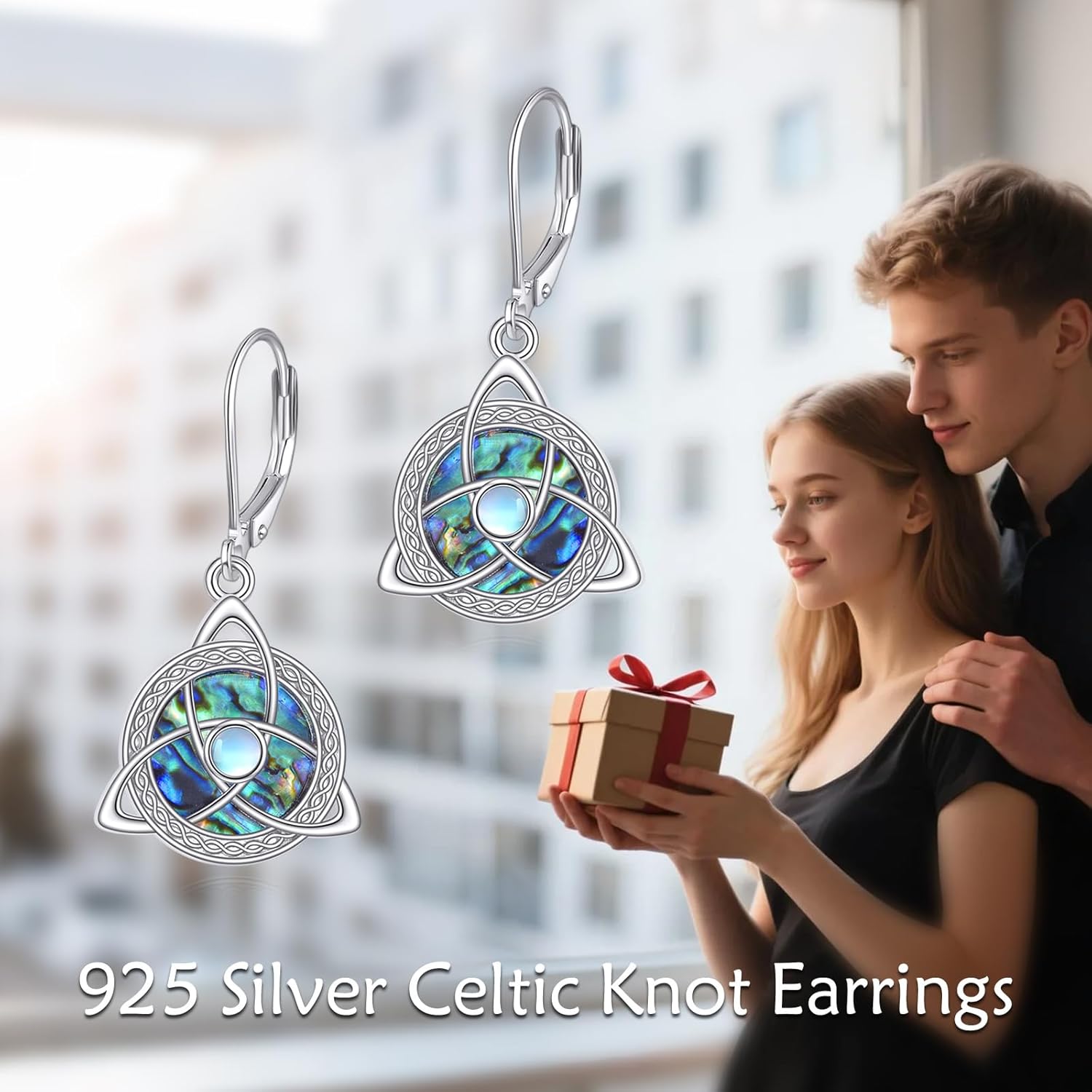 Celtic Knot Earrings 925 Sterling Silver Moonstone Celtic Knot Dangle Leverback Earrings Trinity Jewelry Gifts for Women Mother Friends - Image 5