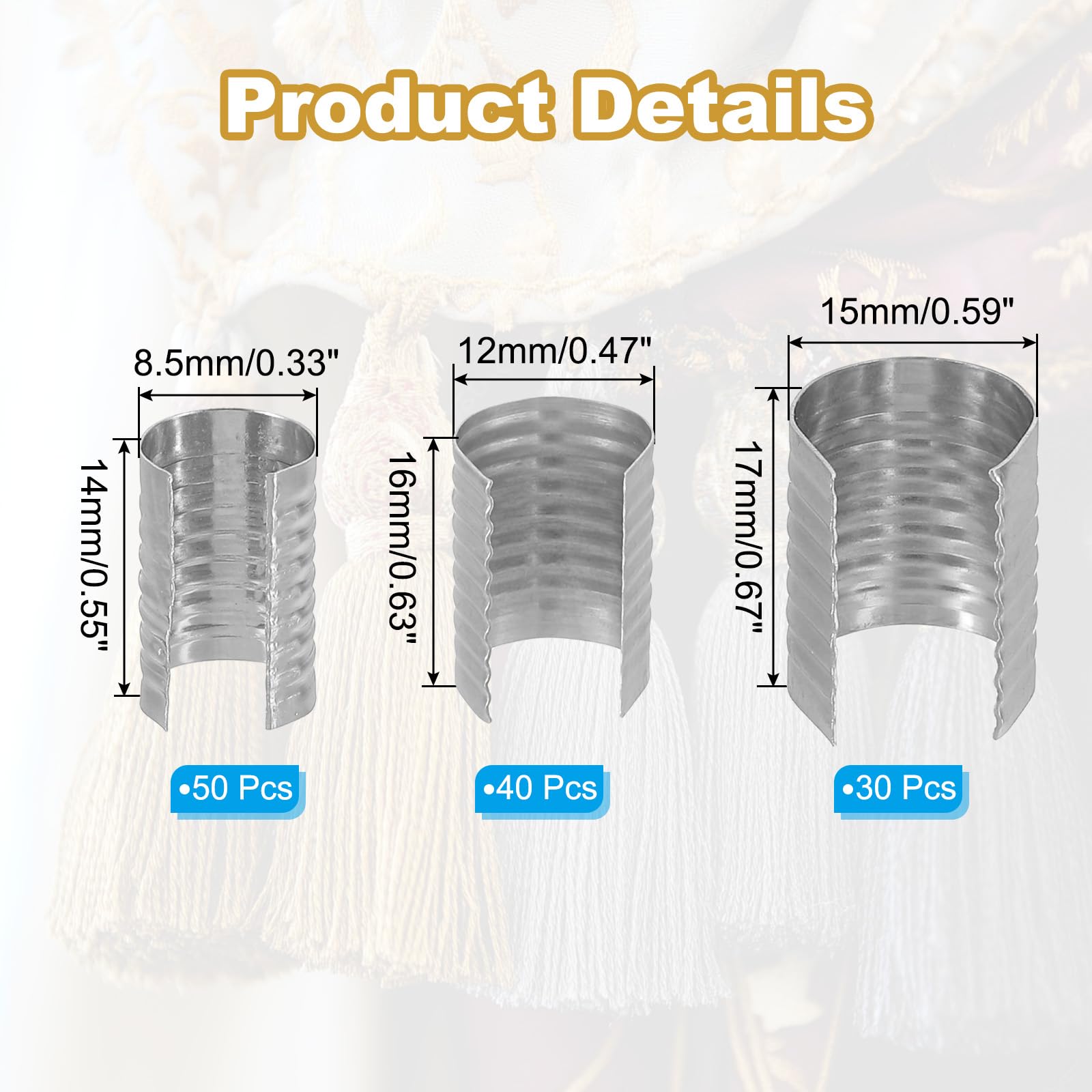 PATIKIL 3 Size Leather Rope Clip, 120Pcs Metal Cylindrical Crimp Tubes Foldable End Cap Opening Crimps Fastener for Jewelry Making Tassel Leather Cords DIY Craft, Silver Tone