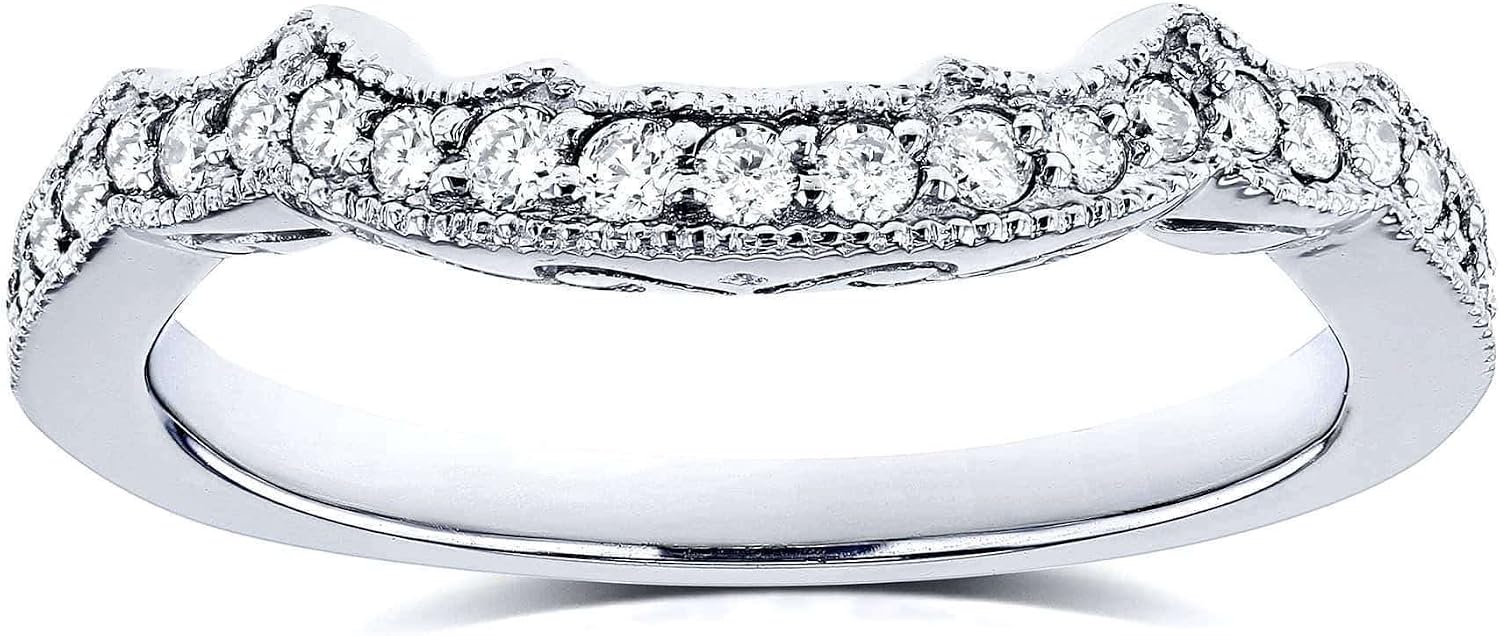 Kobelli 1/5 Carat TDW Diamond Milgrain Contour Wedding Ring in 14k White Gold
