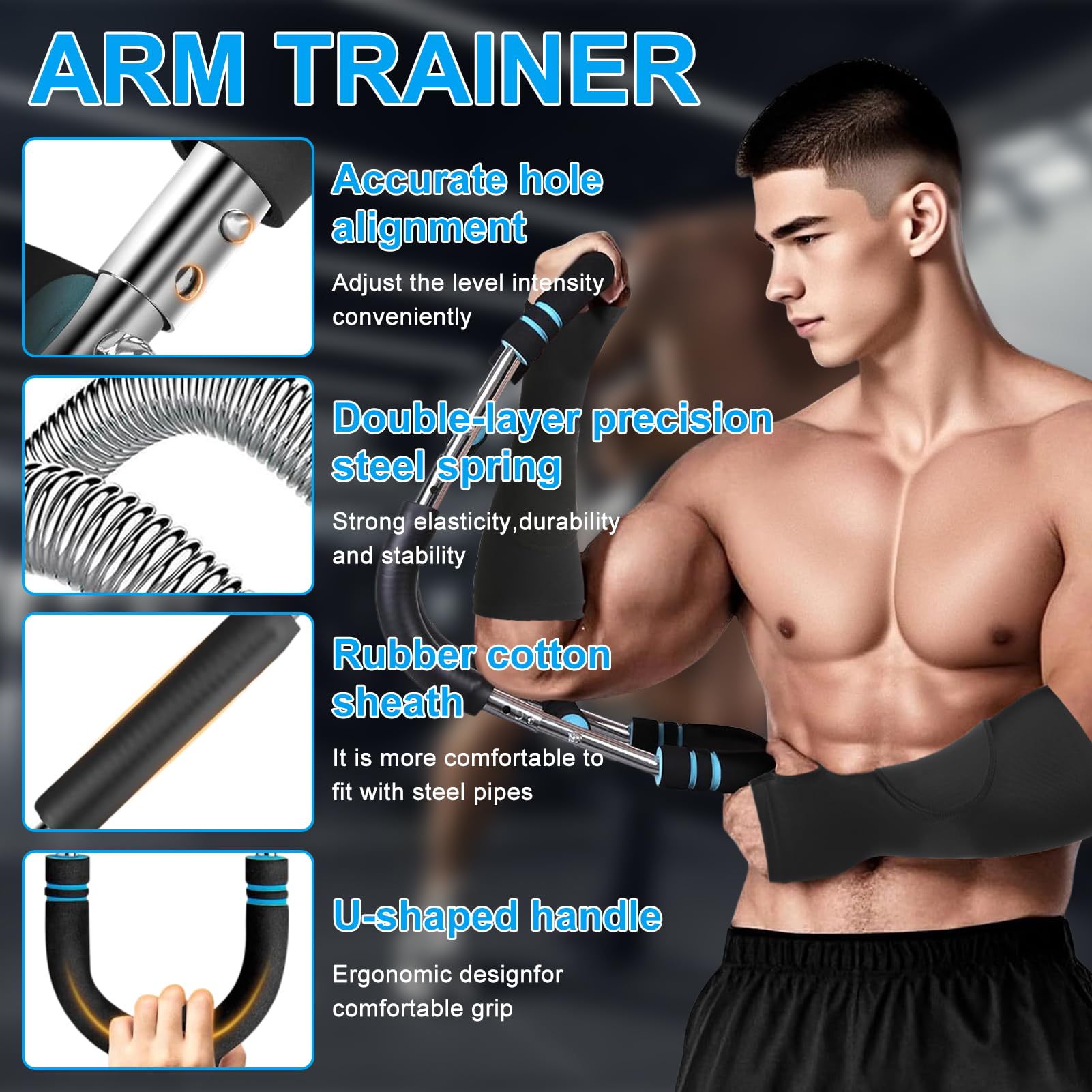 Twister Exerciseur De Bras Réglable - Expandeur Poitrine, Résistance 80-100 Lb, Acier Allié, Bleu