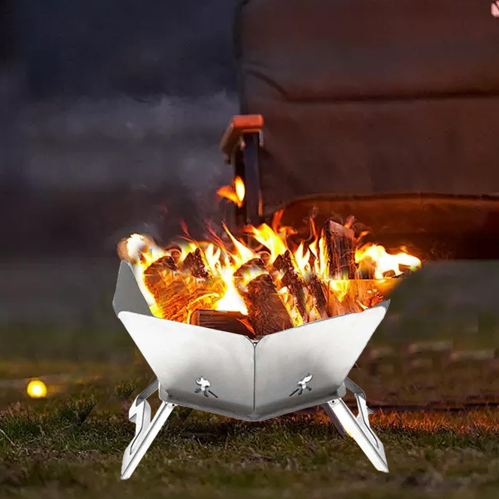 Brasero Camping Portátil, Brasero Portatil Plegable de Acero Inoxidable, Brasero Exterior Jardin para Picnic, Barbacoa, Fogata