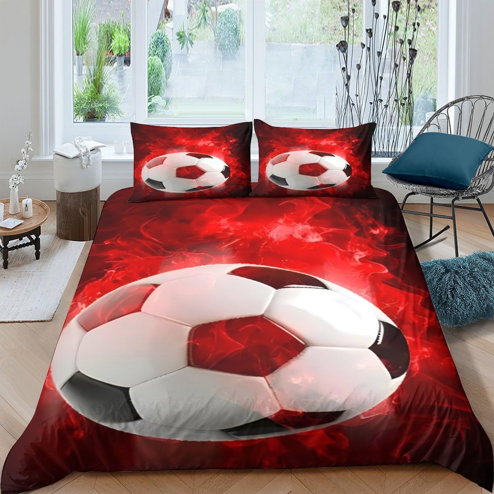 Ctjqhvkz Style-4 3D Printed Soccer Ball Fitted Sheet Microfiber Red Smoke Bed Sheet For Bedroom Dorm Mattress Protection Decor Single（135X200cm）