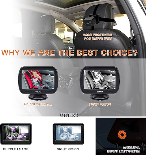 Miniatura 8 de YIMU HD720P Cámara de coche de bebé para asiento trasero, reposacabezas de automóvil, monitor de instalación rápida, visión nocturna, cámara