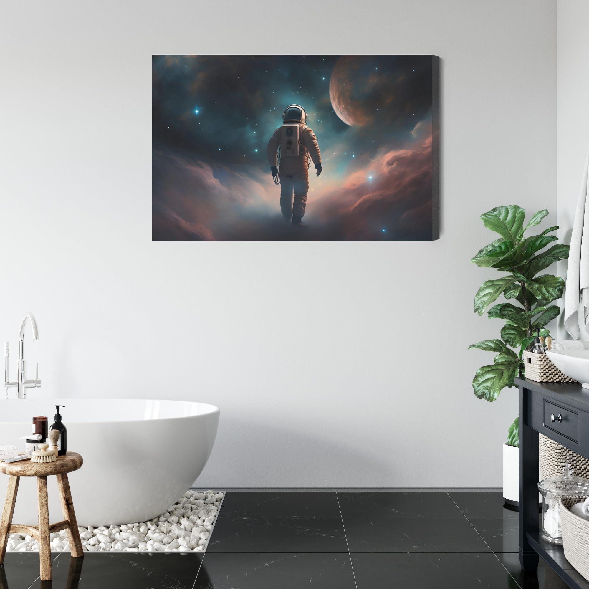 WALLERO Impression sur toile, espace, astronaute, lune, planètes, édition 5, 100 x 70 cm