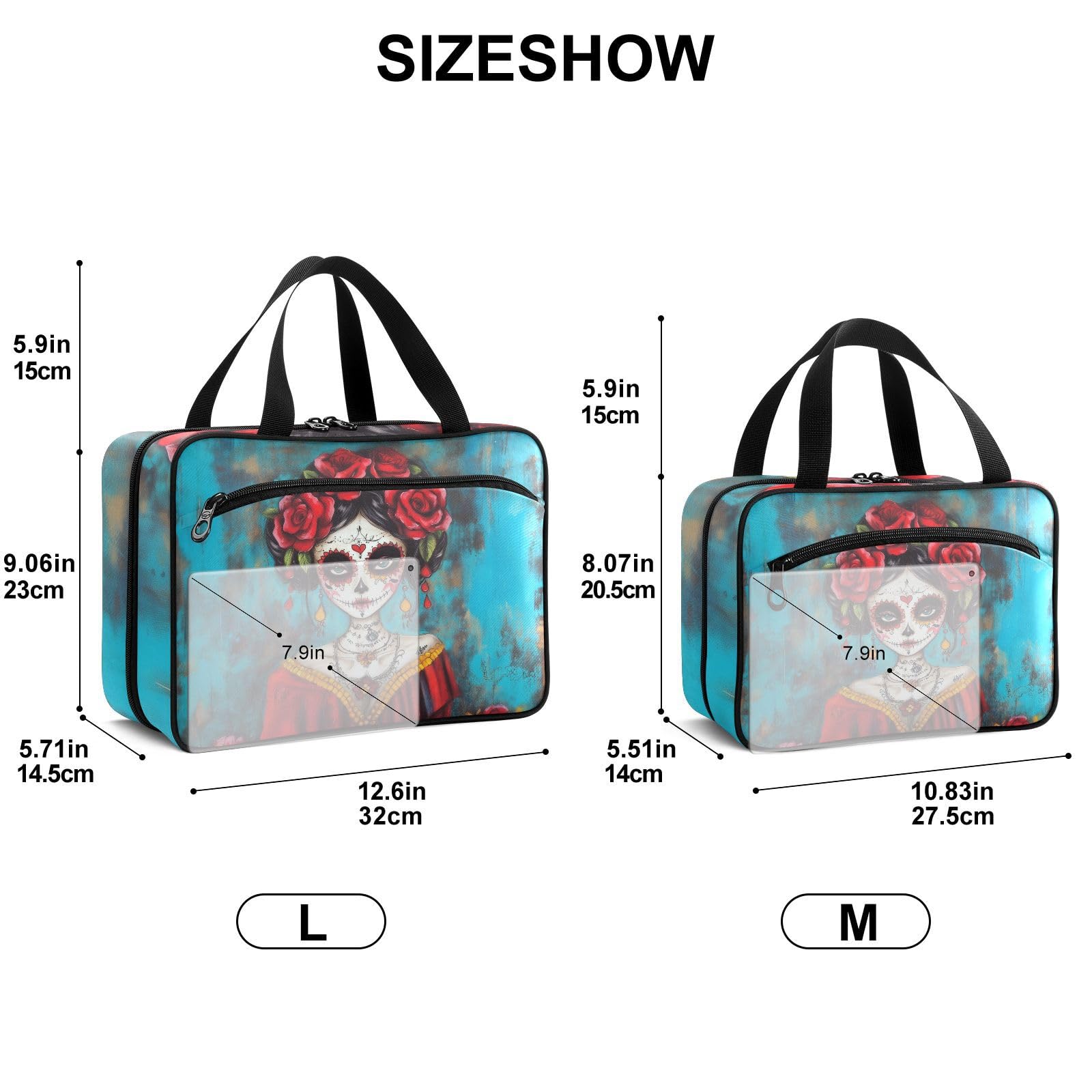 Fustylead Beautiful Day Of The Dead Catrina with Red Roses Large Medical Storage Bag with Zipper Empty First Aid Bag Trauma Kit for Traveling Hiking Camping Backpacking